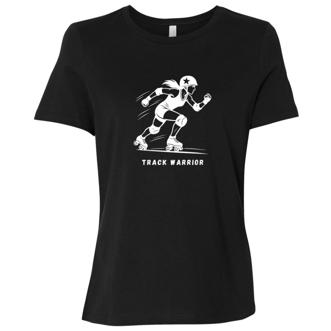 Track Warrior Female Roller Derby Graphic White B6400 Bella + Canvas Ladies Relaxed Jersey Short-Sleeve T-Shirt