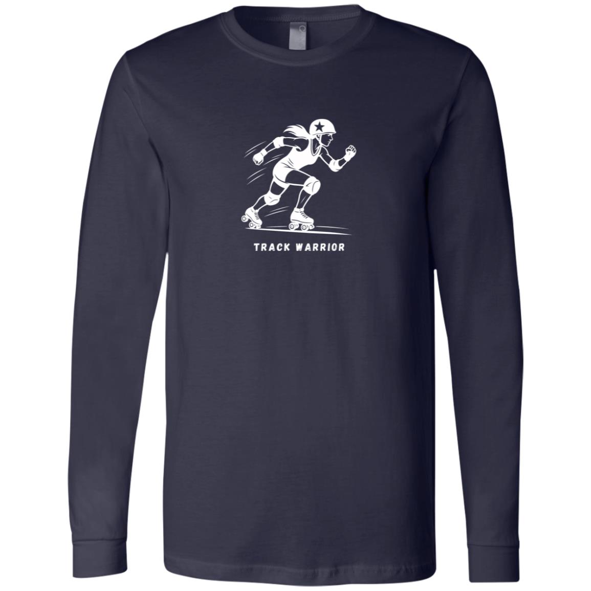 Track Warrior Female Roller Derby Graphic White 3501 Bella + Canvas Men's LS T-Shirt