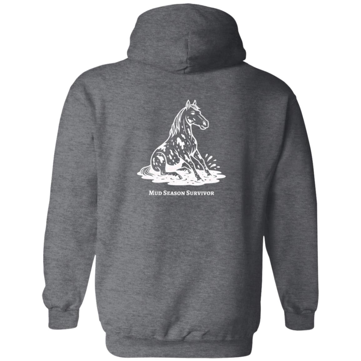 Mud Season Survivor Horse Graphic White G186 Gildan Zip Up Hooded Sweatshirt
