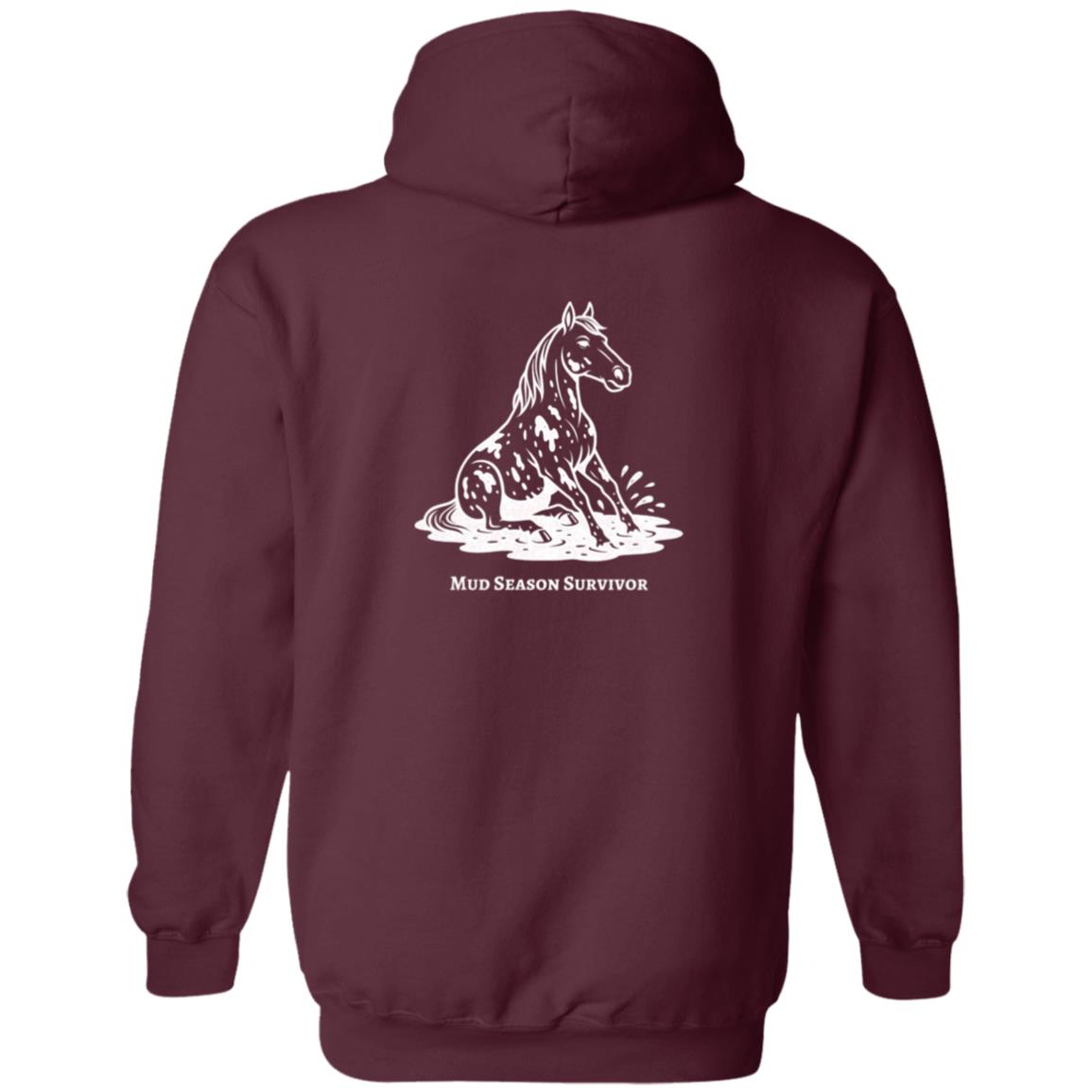 Mud Season Survivor Horse Graphic White G186 Gildan Zip Up Hooded Sweatshirt