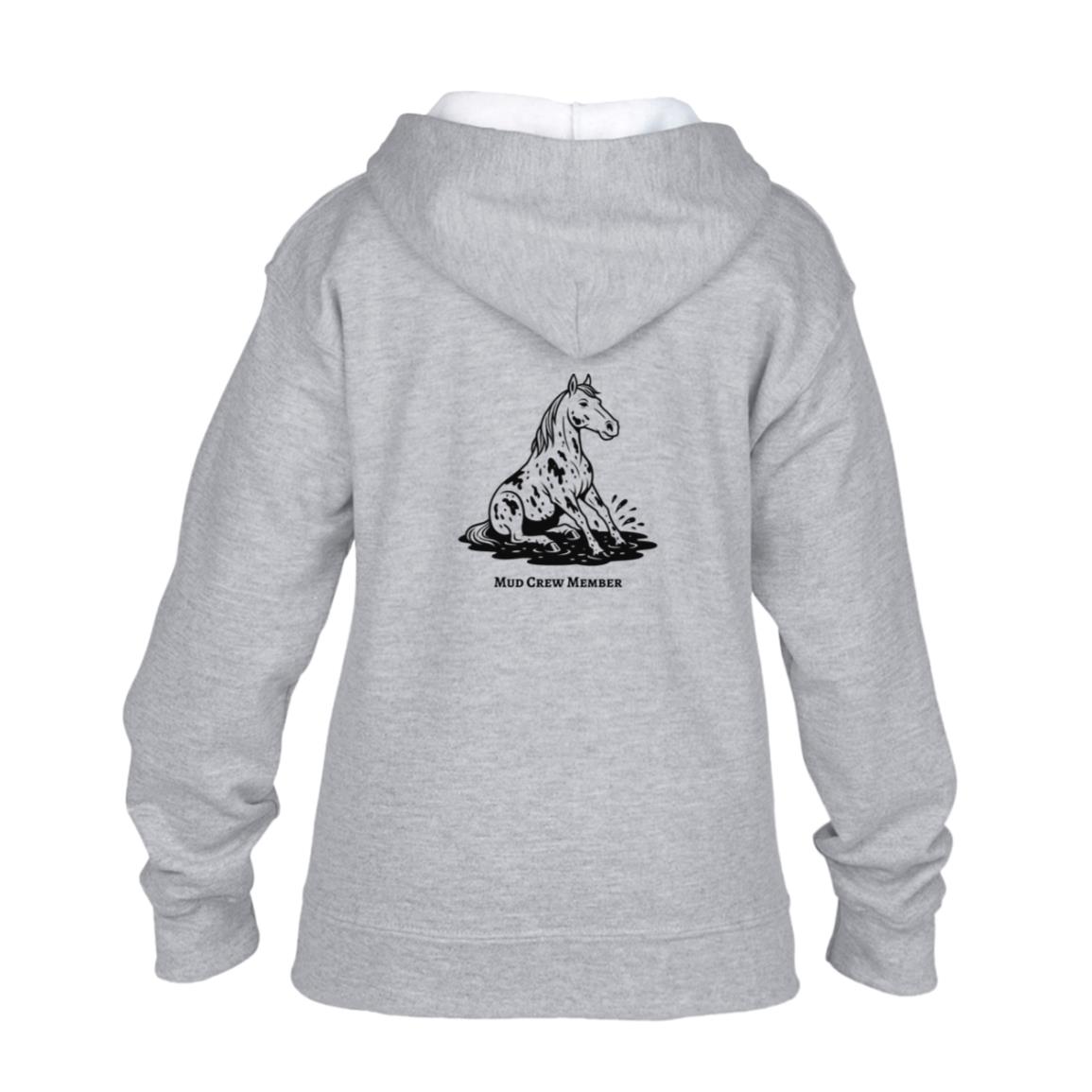 Mud Crew Member Horse Graphic Black G186B Gildan Kids Heavy Blend Full Zip Hoodie
