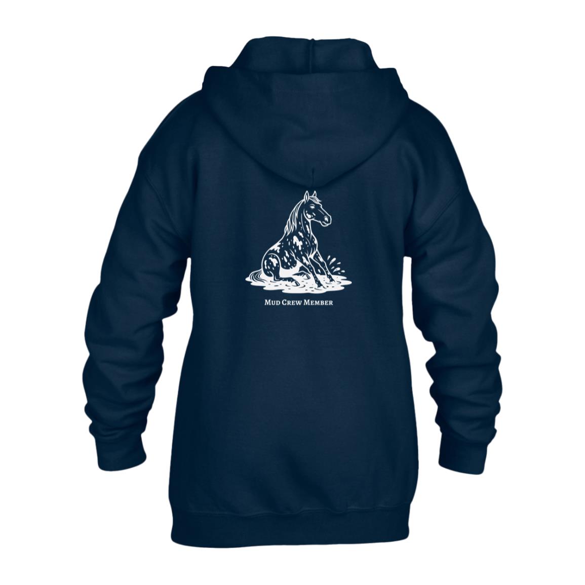 Mud Crew Member Horse Graphic White G186B Gildan Kids Heavy Blend Full Zip Hoodie