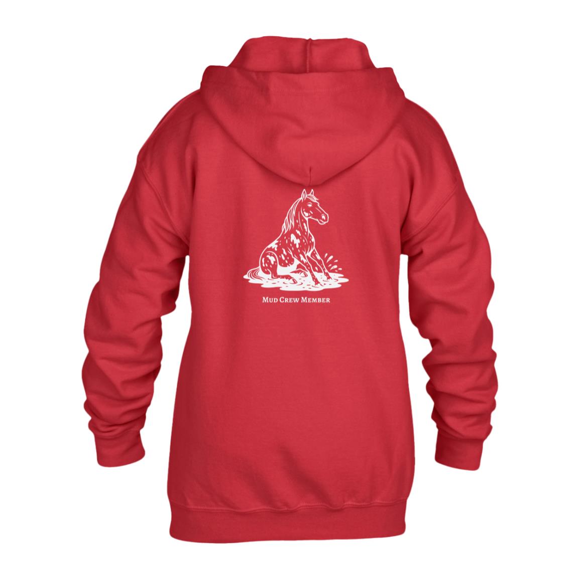 Mud Crew Member Horse Graphic White G186B Gildan Kids Heavy Blend Full Zip Hoodie