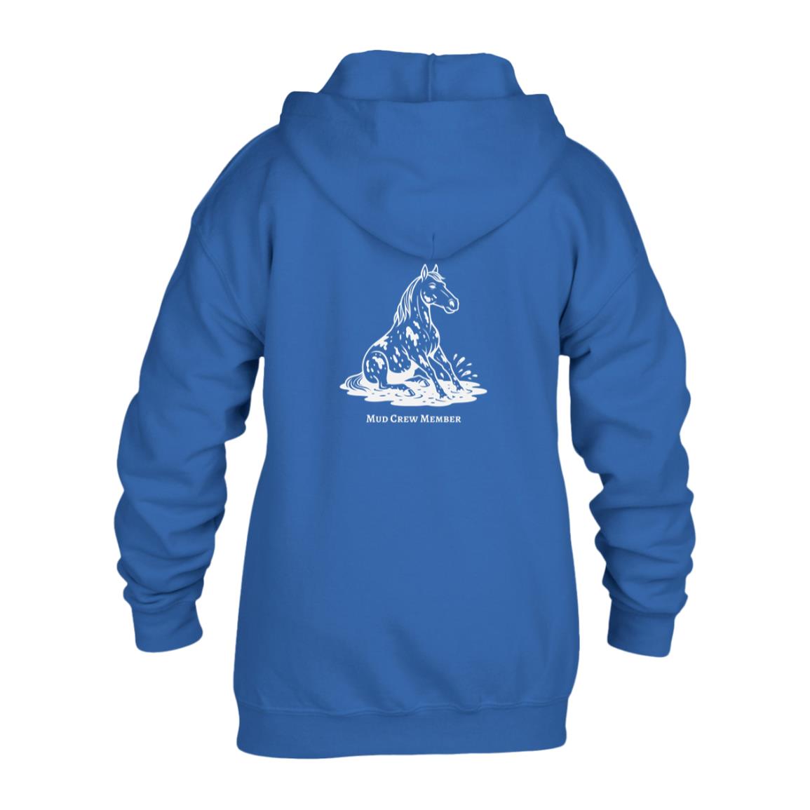 Mud Crew Member Horse Graphic White G186B Gildan Kids Heavy Blend Full Zip Hoodie