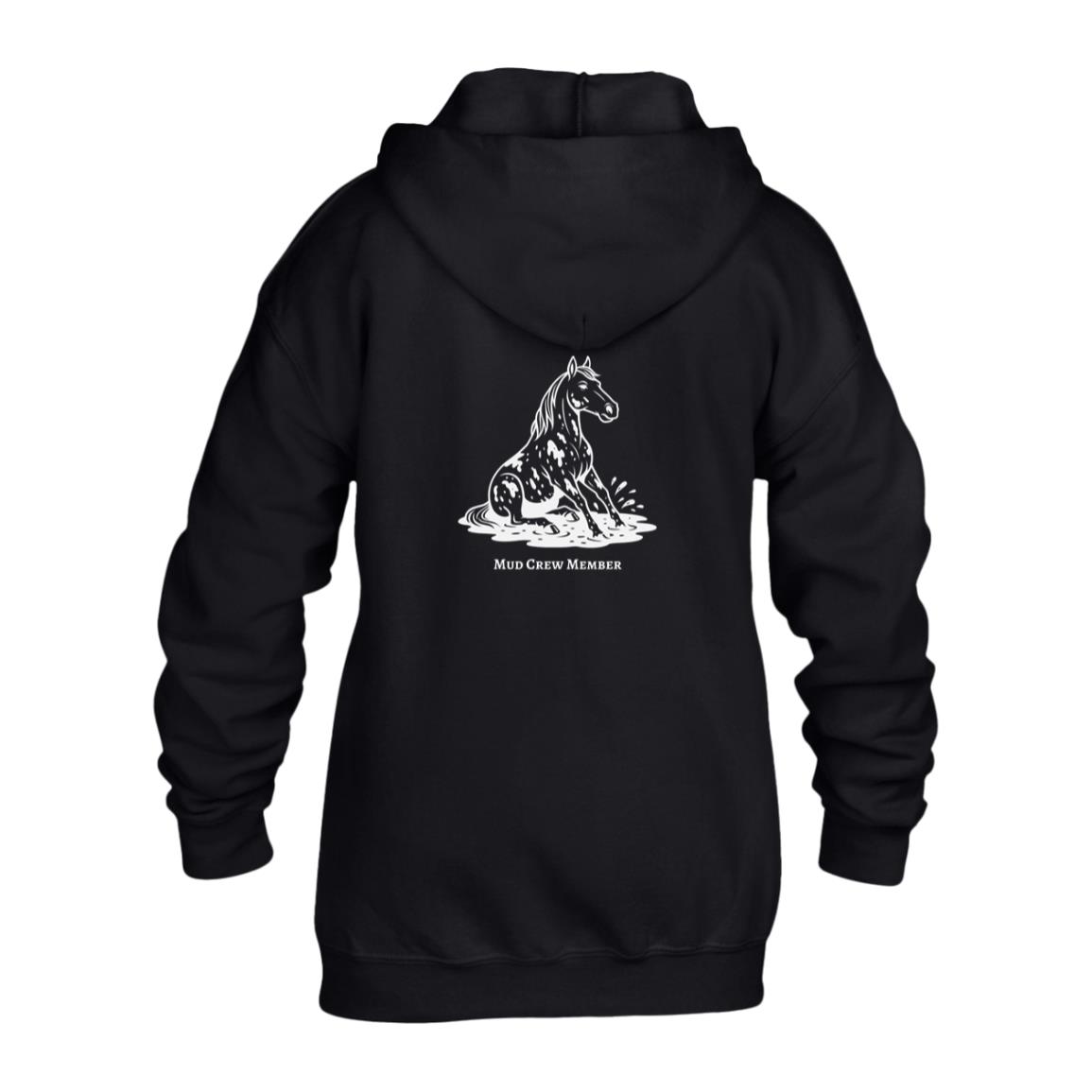 Mud Crew Member Horse Graphic White G186B Gildan Kids Heavy Blend Full Zip Hoodie