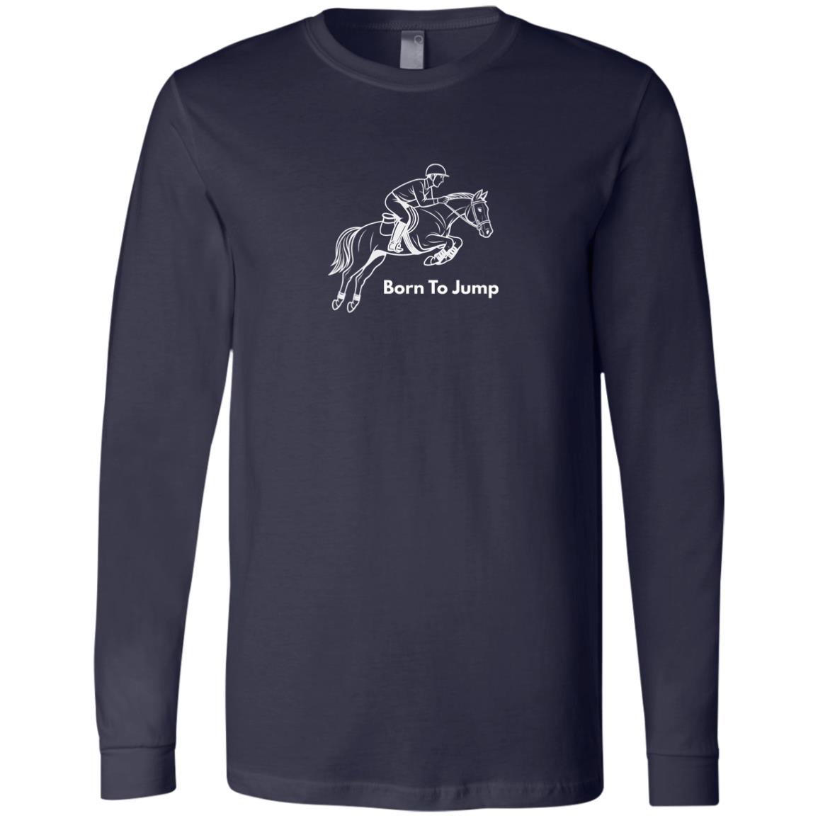 Born To Jump Male Graphic White 3501 Bella + Canvas Men's LS T-Shirt