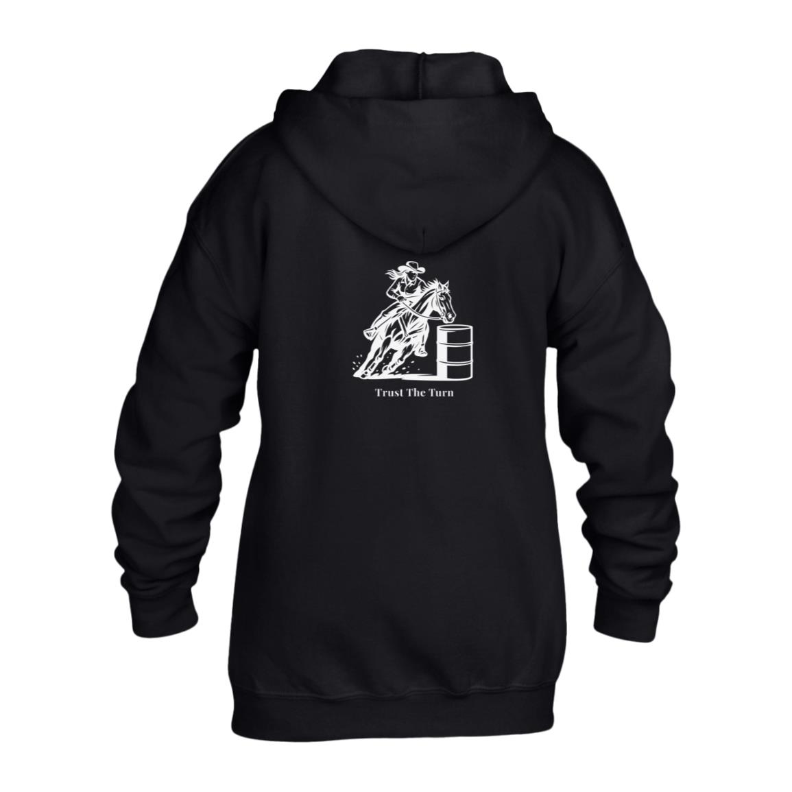 Trust The Turn Female Graphic White G186B Gildan Kids Heavy Blend Full Zip Hoodie