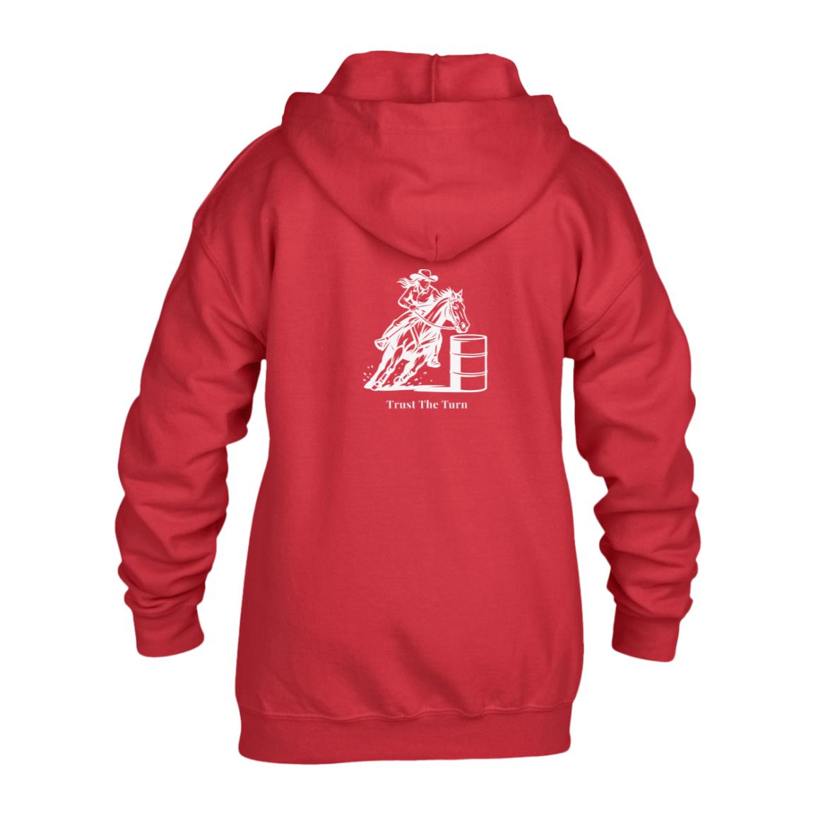 Trust The Turn Female Graphic White G186B Gildan Kids Heavy Blend Full Zip Hoodie