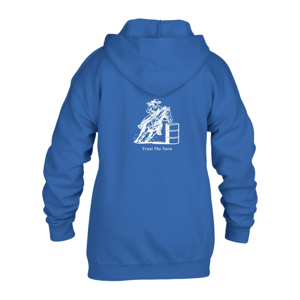 Trust The Turn Female Graphic White G186B Gildan Kids Heavy Blend Full Zip Hoodie