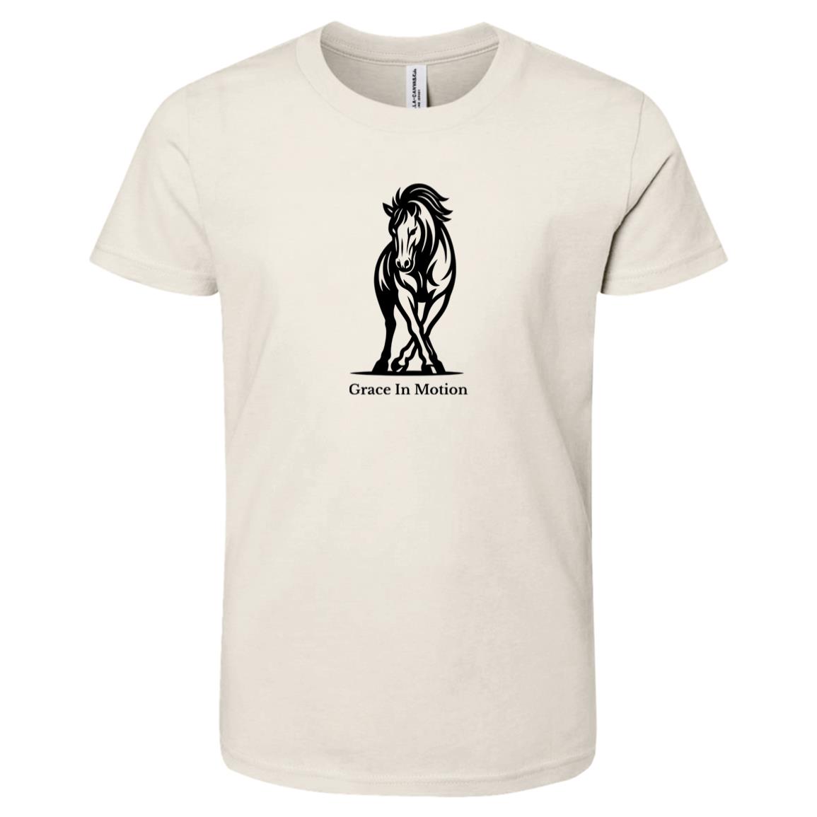 Grace In Motion Horse Graphic Black 3001Y Bella + Canvas Kids Short-Sleeve T-Shirt