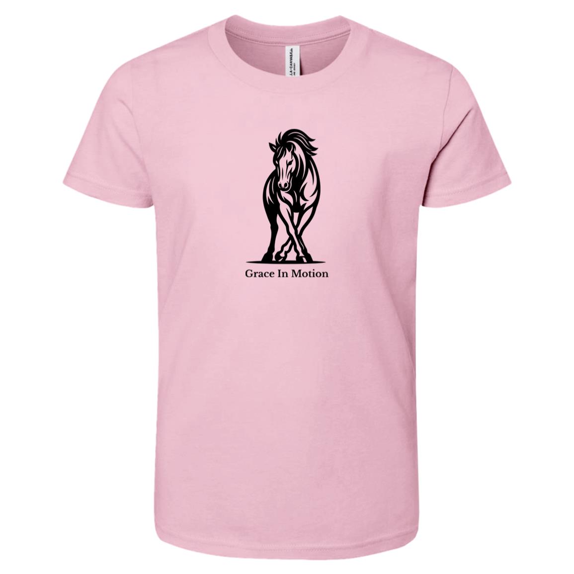 Grace In Motion Horse Graphic Black 3001Y Bella + Canvas Kids Short-Sleeve T-Shirt