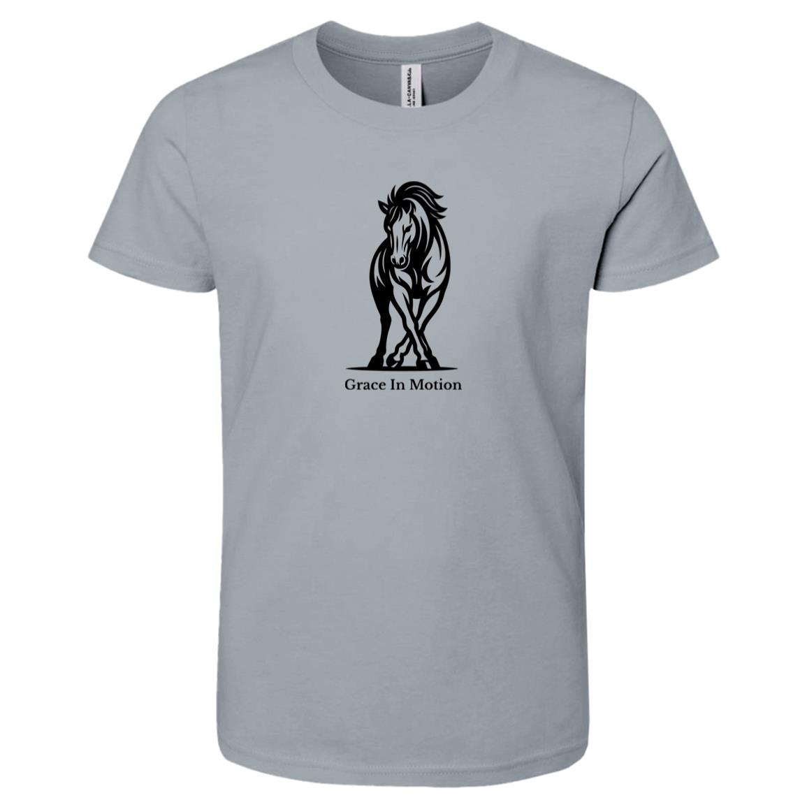 Grace In Motion Horse Graphic Black 3001Y Bella + Canvas Kids Short-Sleeve T-Shirt