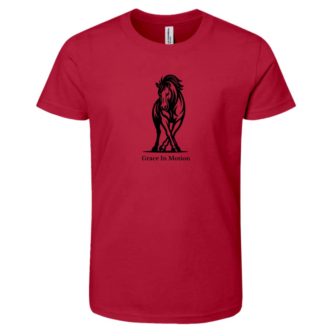 Grace In Motion Horse Graphic Black 3001Y Bella + Canvas Kids Short-Sleeve T-Shirt