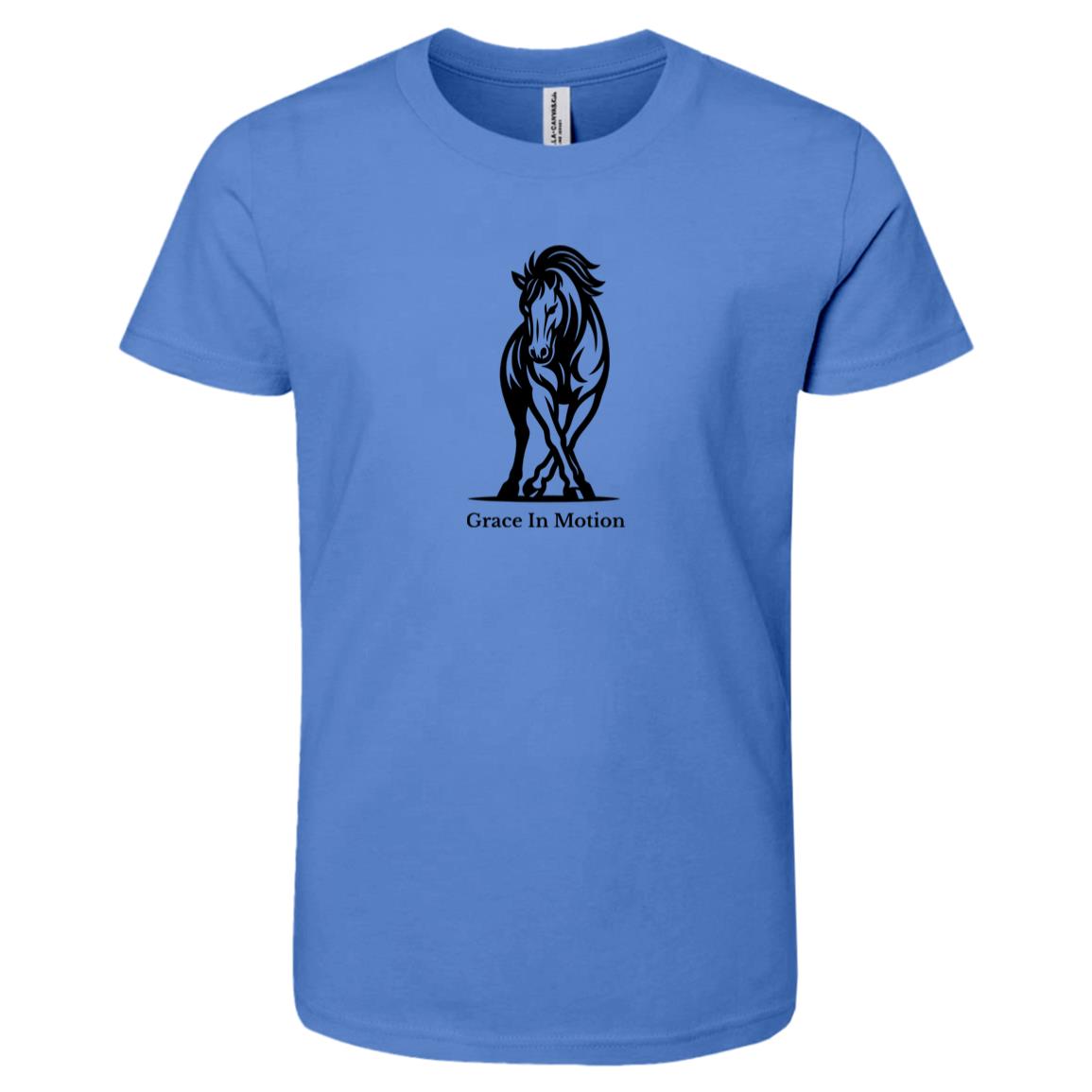 Grace In Motion Horse Graphic Black 3001Y Bella + Canvas Kids Short-Sleeve T-Shirt