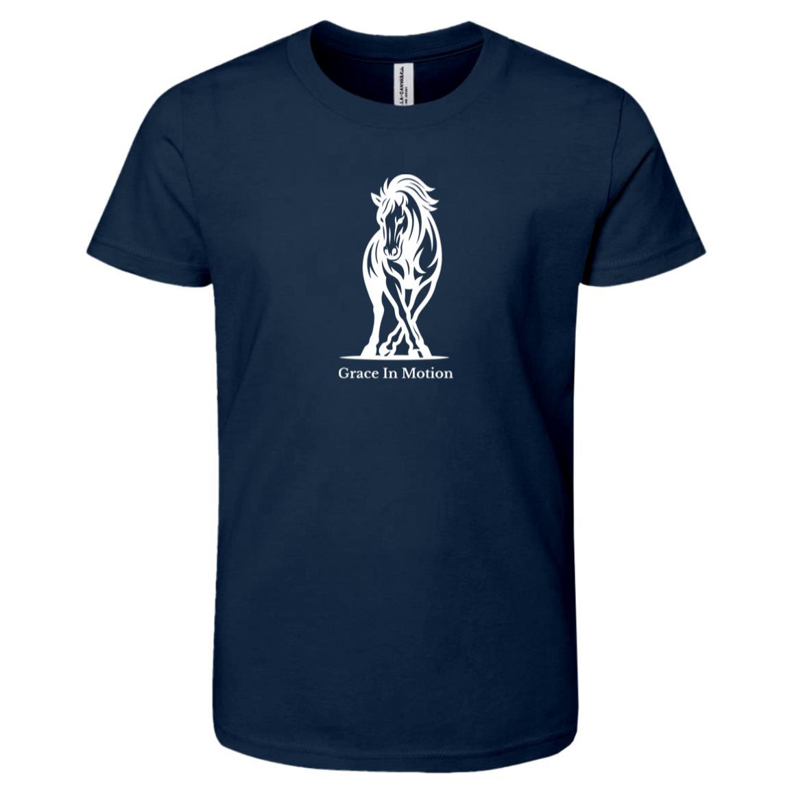 Grace In Motion Horse Graphic White 3001Y Bella + Canvas Kids Short-Sleeve T-Shirt