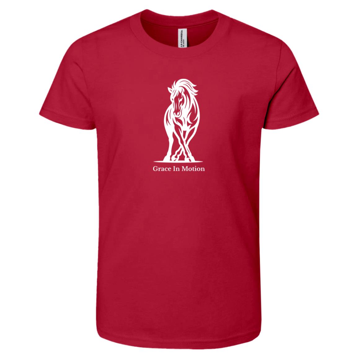 Grace In Motion Horse Graphic White 3001Y Bella + Canvas Kids Short-Sleeve T-Shirt