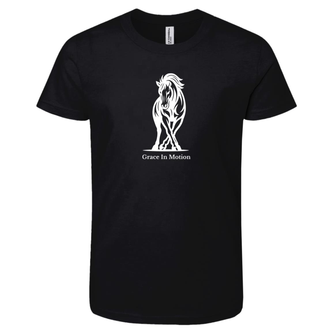 Grace In Motion Horse Graphic White 3001Y Bella + Canvas Kids Short-Sleeve T-Shirt